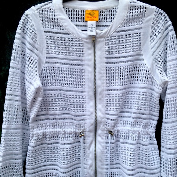 Ruby Rd. Petite Small PS Women’s White Crochet Outerwear Jacket Cardigan - Picture 3 of 5